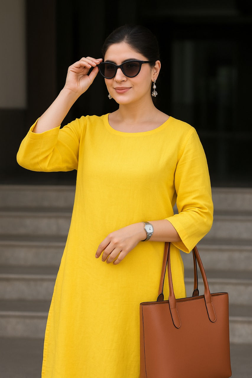 Women's Cotton Kurta pant sets - Yellow