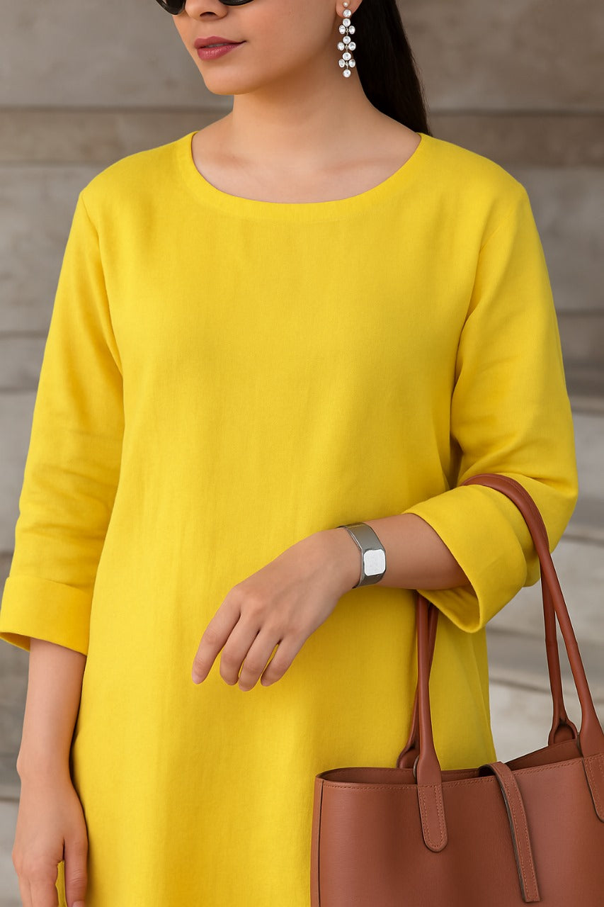 Women's Cotton Kurta pant sets - Yellow