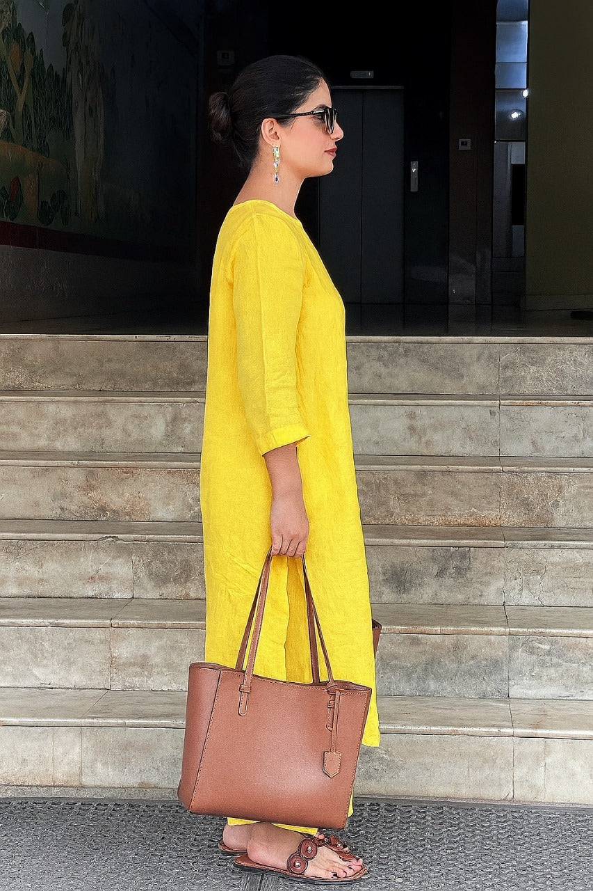 Women's Cotton Kurta pant sets - Yellow