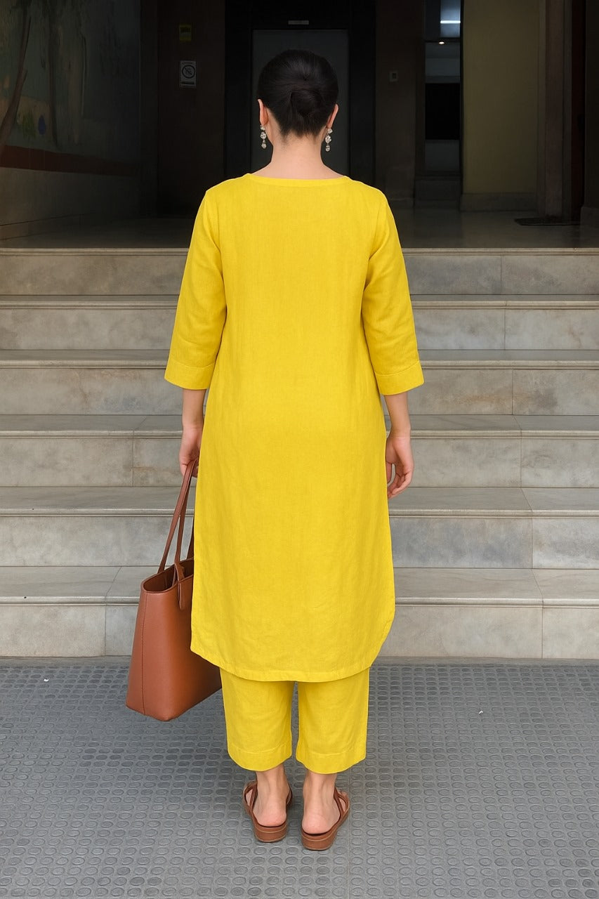 Women's Cotton Kurta pant sets - Yellow