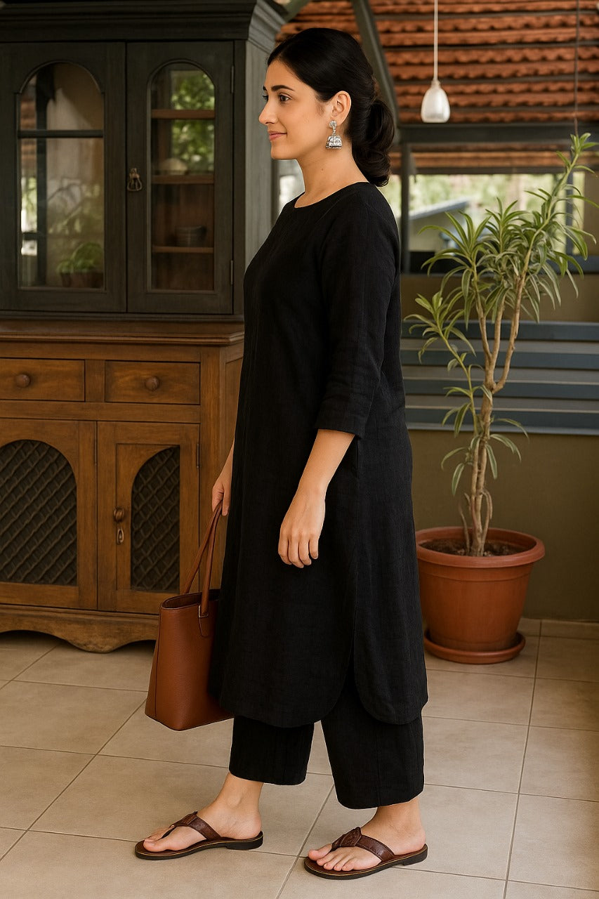 Women's Cotton Kurta pant sets - Black