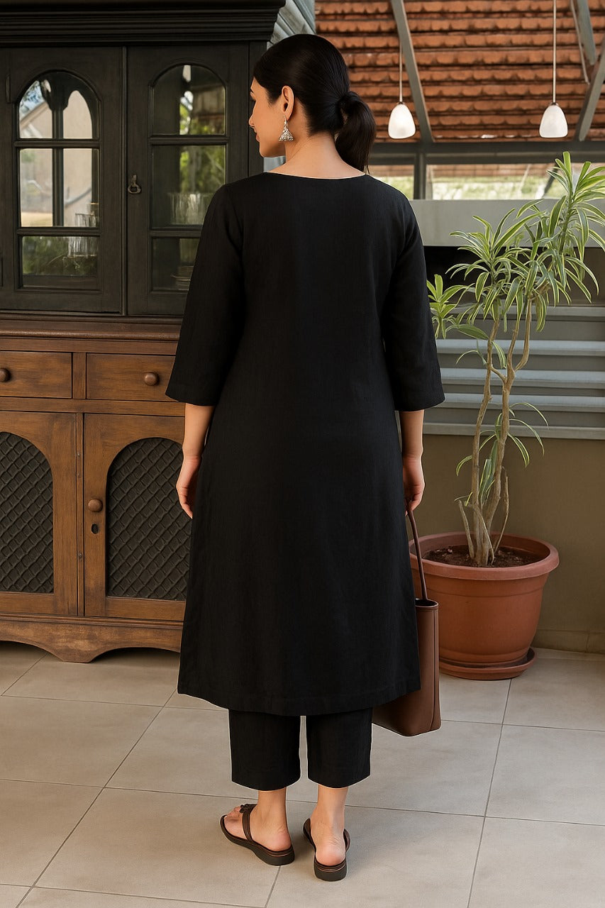 Women's Cotton Kurta pant sets - Black