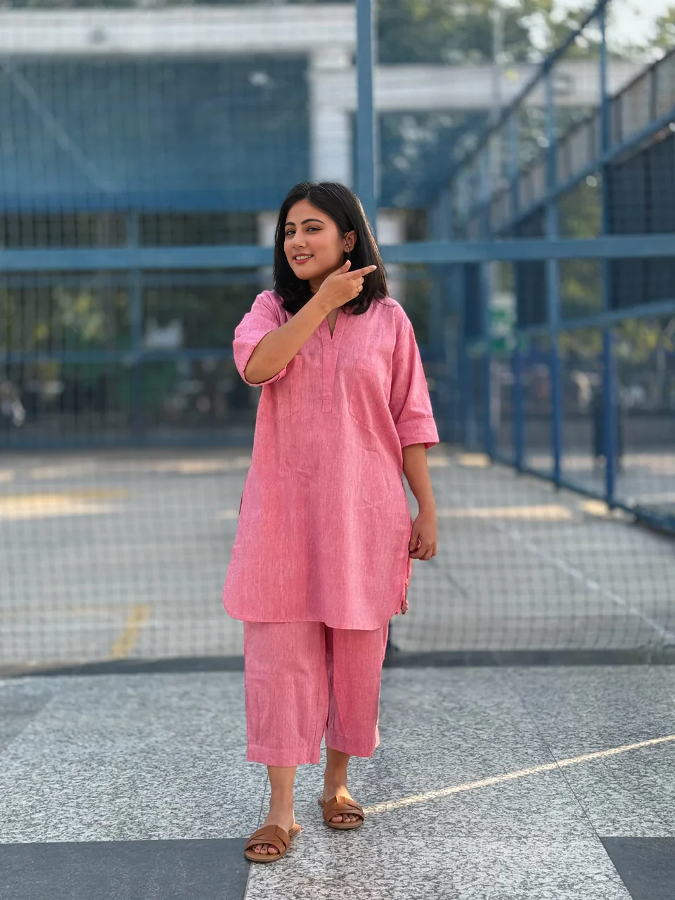 Pink Casual Cotton Co-ord Set for Women