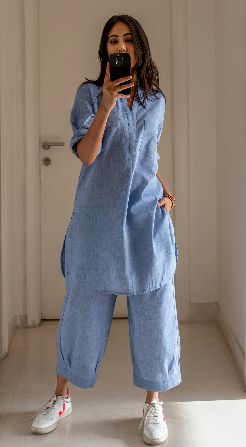 Sky BlueCasual Cotton Co-ord Set for Women