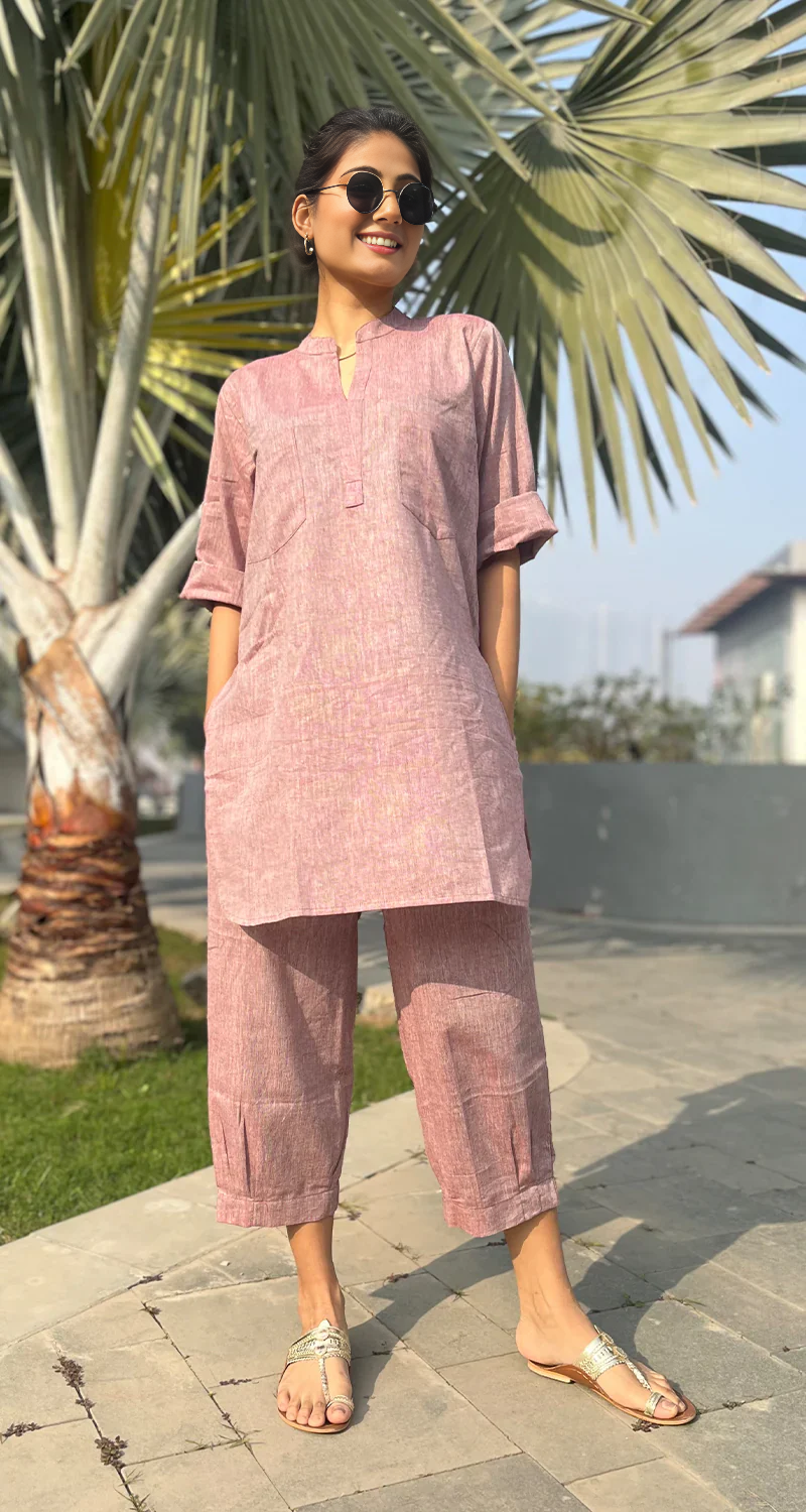 Dusty Rose Casual Cotton Co-ord Set for Women