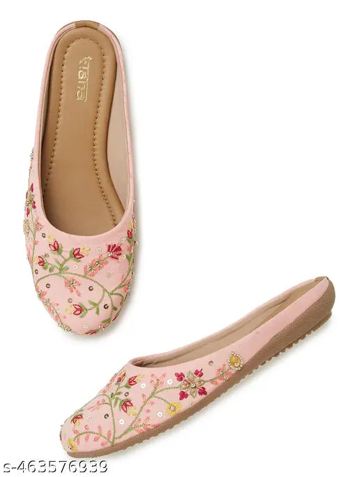 Embroidered Canvas Slip on Closed Toe Bellies
