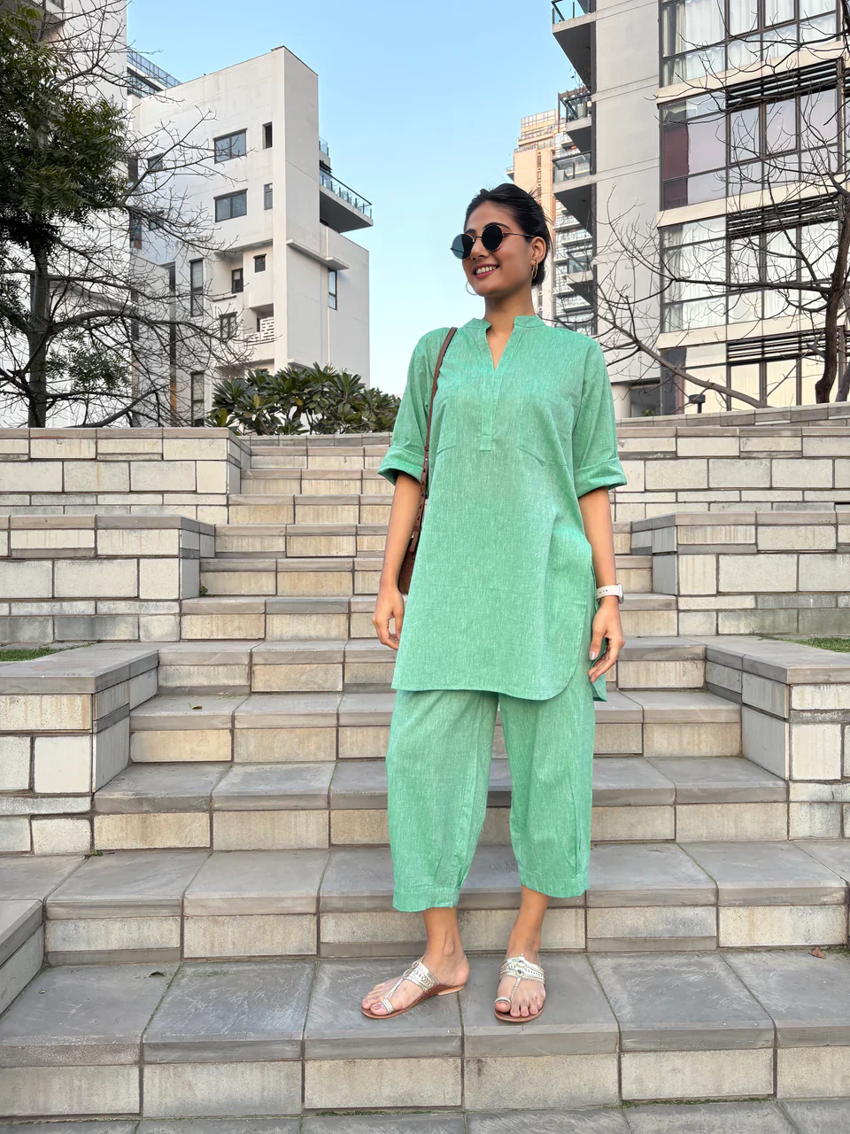 Mint Green Casual Cotton Co-ord Set for Women