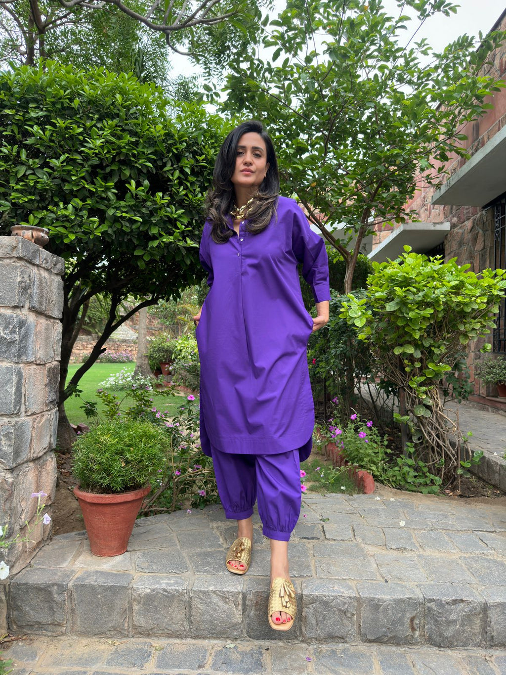 Purple Cotton Coord Set